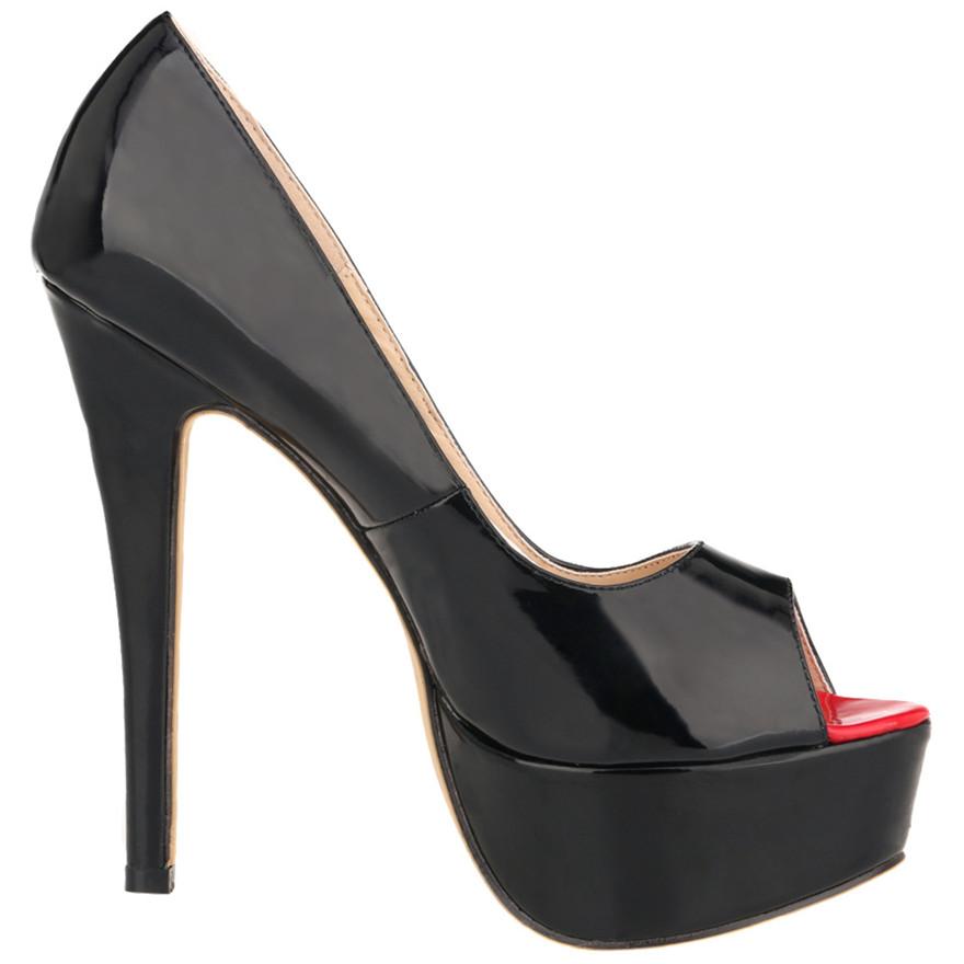 Buty Damskie Lakierowane Czarne Niebieskie Czerwone Szpilki Czółenka Ślubne Seksowne Platforma Damskie Z Odkrytymi Palcami Buty na Imprezę