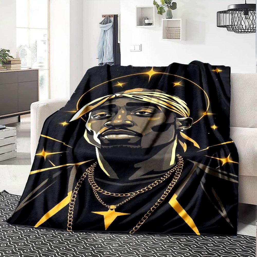 1pc 2PacHip Hop Blanket Soft Lightweight All Season Multi Purpose Throw for Sofa, Bed, Office & Picnics, French Style with Iconic Album Art & Quotes