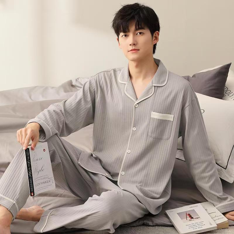 Set de pijama cu mânecă lungă pentru bărbați, de primăvară/toamnă: Cardigan & Pantaloni, Mărimi Mari Largi, Haine Casual pentru Acasă sau Exterior