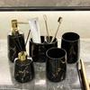 6-piece Bathroom Supplies Ceramic Marble Mug Emulsion Bottle Toothbrush Holder Storage Tray Bathroom Decoration Accessories