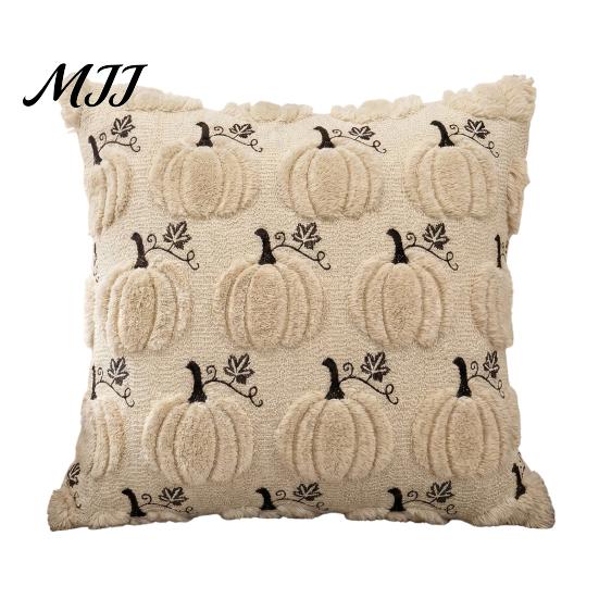 Hidden Zipper Pillow Shell Thanksgiving Pumpkin Cushion Cover, Plush Embroidered Throw Farmhouse Style Case Soft Cozy for Home Autumn Decor Embroidery