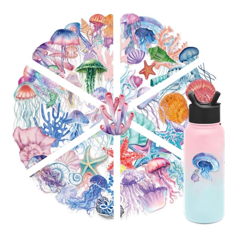 Creative Marine Animal Stickers Set Jellyfish Seashells Strong Labels Cup Laptop Decoration for Electronics