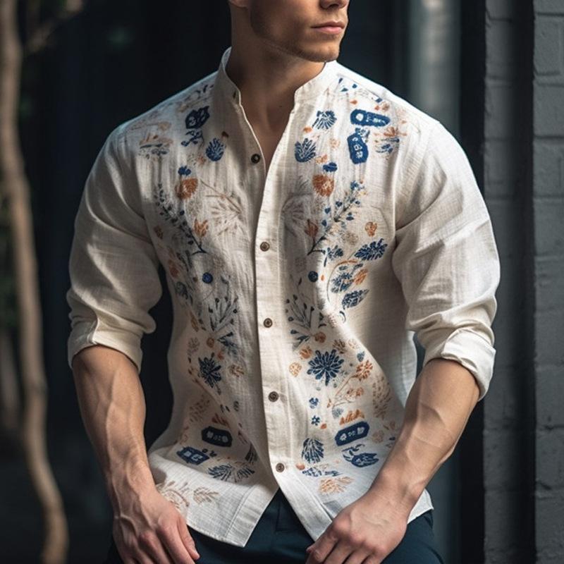 Tiger, Flower Pattern Long Sleeve Shirt Men's Spring and Autumn Trend Loose Casual Shirt Men's Autumn Clothing MB12