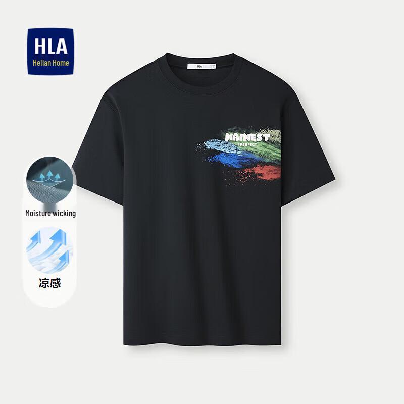 HLA Men s Cool-Touch Embroidered Round Neck Short-Sleeve T-shirt 3XL