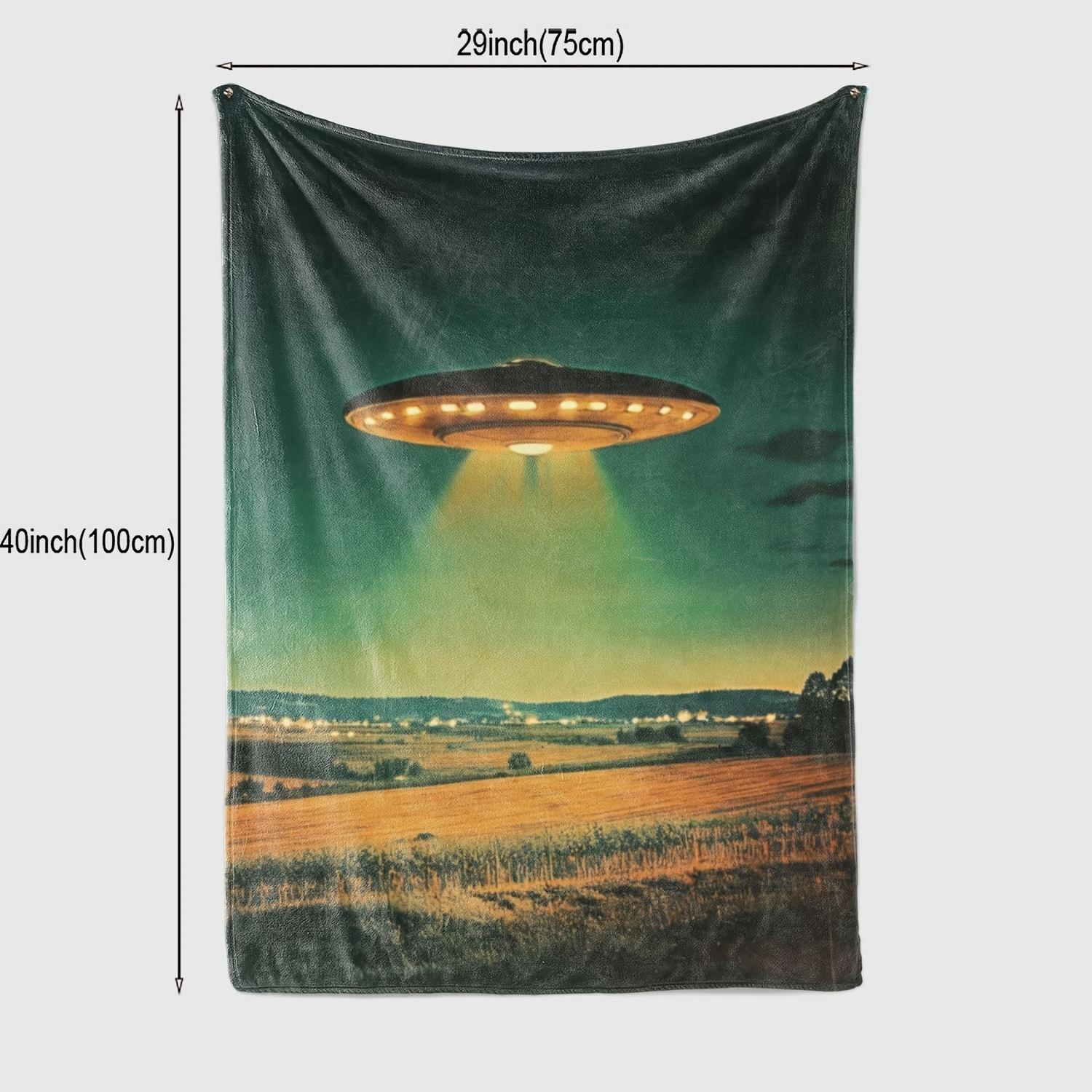

1pc Country-Rustic Style Alien UFO Print Flannel Throw Blanket - Tear Resistant, All-Season Knitted Polyester, Digital Print, 20 130x150cm