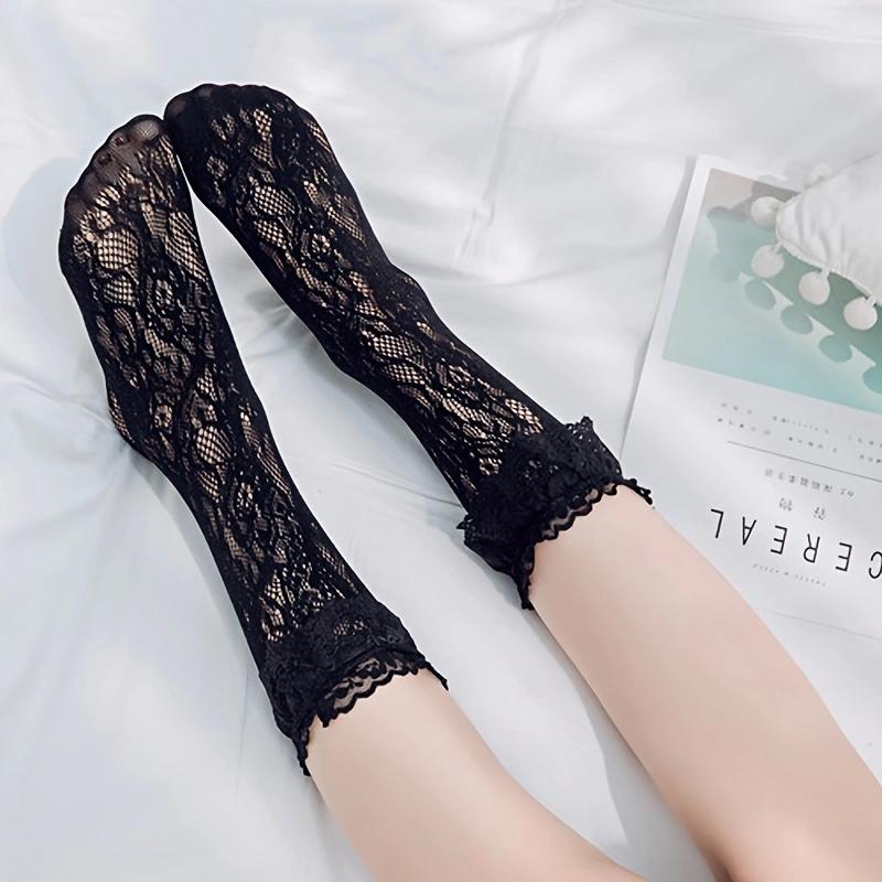 1/2/3Pairs Lace Mesh Socks, Comfy & Breathable Cut Out Socks, Women's Stockings & Hosiery