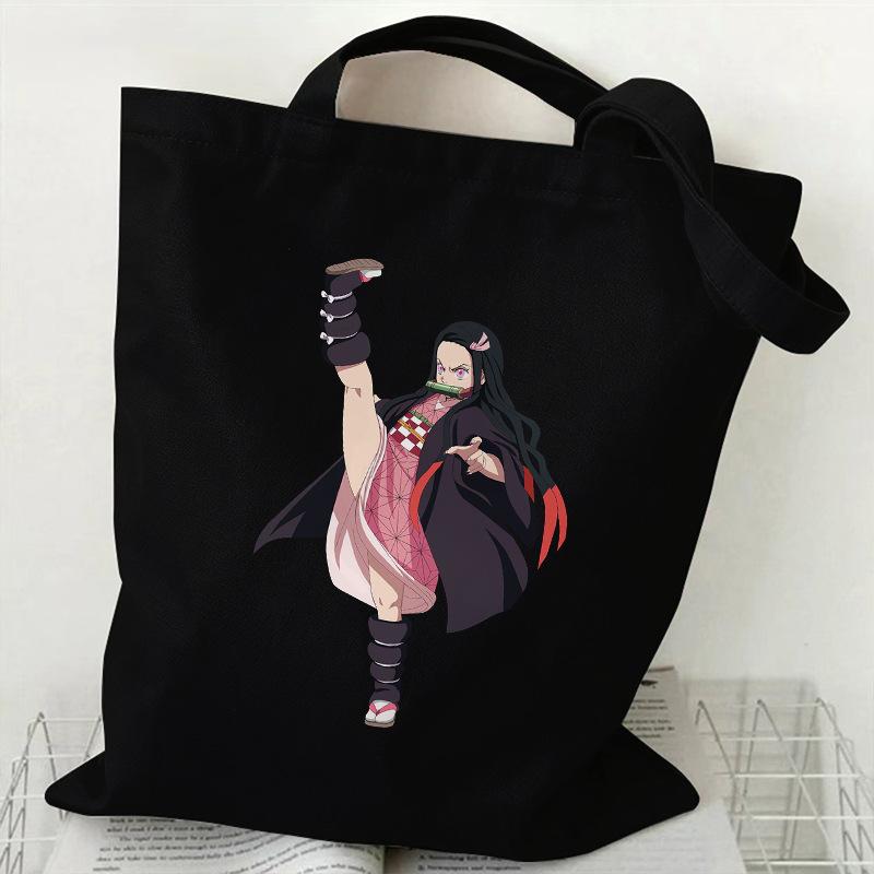 Japan cartoon comicsNezuko Kamado Demon Slayer Printed Shopping Canvas Bag Stylish Shoulder Bag Large Capacity Handbag for Women 7559