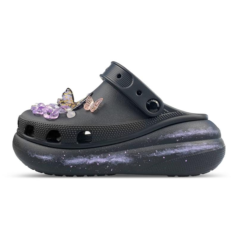 Crocs Crush Clog Night Butterfly Dream MAY Made All the Way Flower Hole Shoes Unisex Same Black and Purple