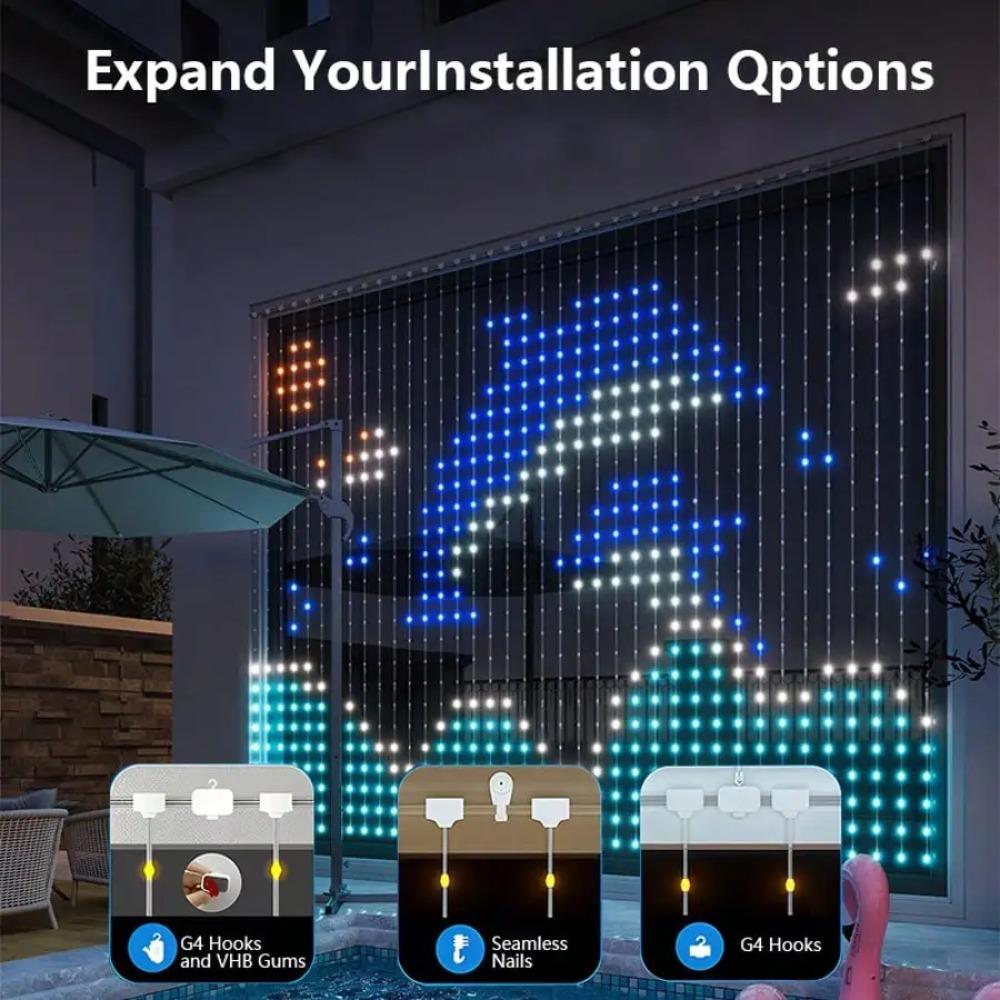 Smart Curtain Lights Curtain String Lights Waterproof DIY Color Pattern Text Music Sync for Xmas Indoor Outdoor Backdrop Decor