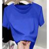 Women Summer New Slim Fit Short Sleeve Cropped T Shirt Versatile Casual Basic Top