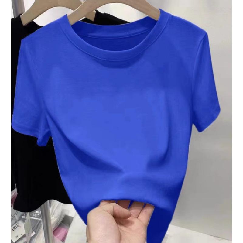 Women Summer New Slim Fit Short Sleeve Cropped T Shirt Versatile Casual Basic Top