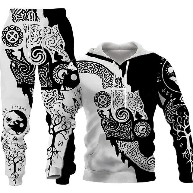 Autumn and Winter 3D Printed Wolf Men Hooded Sweater Pants Tracksuits 2 Piece Set Casual Sweatshirt Fashion Mens Hoodies Outfit