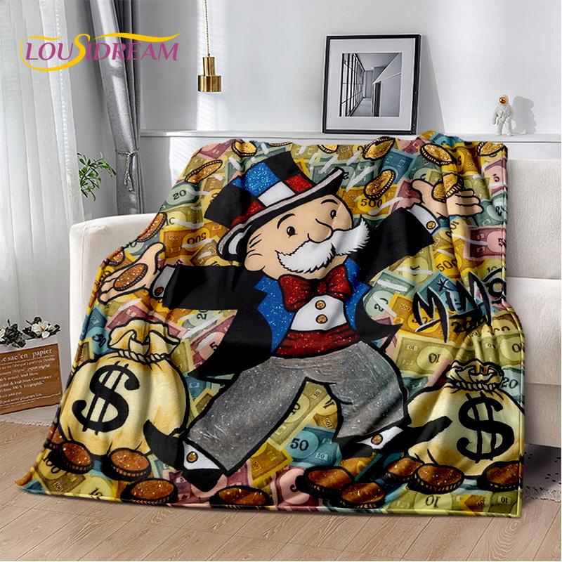 Rich Man Game Monopoly Dollar Cartoon Blanket,Soft Throw Blanket for Home Bedroom Bed Sofa Picnic Travel Office Cover Child Gift