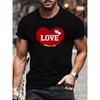 European Sizes Red Heart LOVE Print Round-Neck T-shirt | Versatile Men'S Casual Short-Sleeved Tee for All Seasons, Light and Comfortable Fit