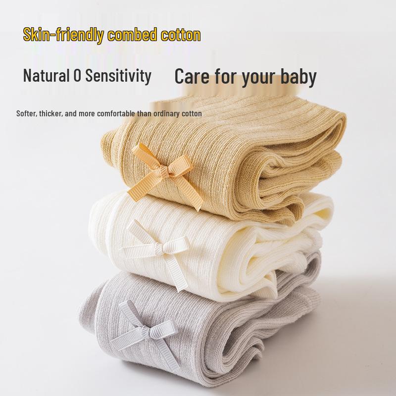 2025 A/W Baby Strampler mit Schleife aus gekämmter Baumwolle - Neugeborene Unifarbene PP-Hose für Frühling/Herbst