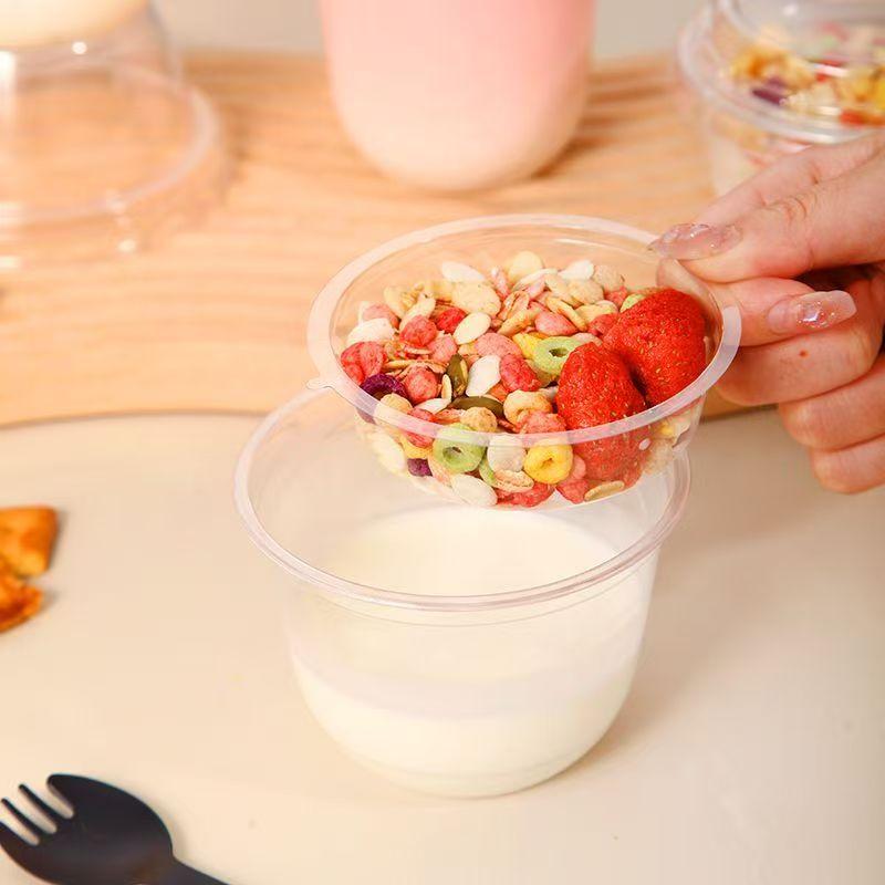 Disposable Double-layer Yogurt Cup with Lid Cereal Yogurt Cup Transparent PET Plastic Fruit Salad Cups Cold Drinking Utensils