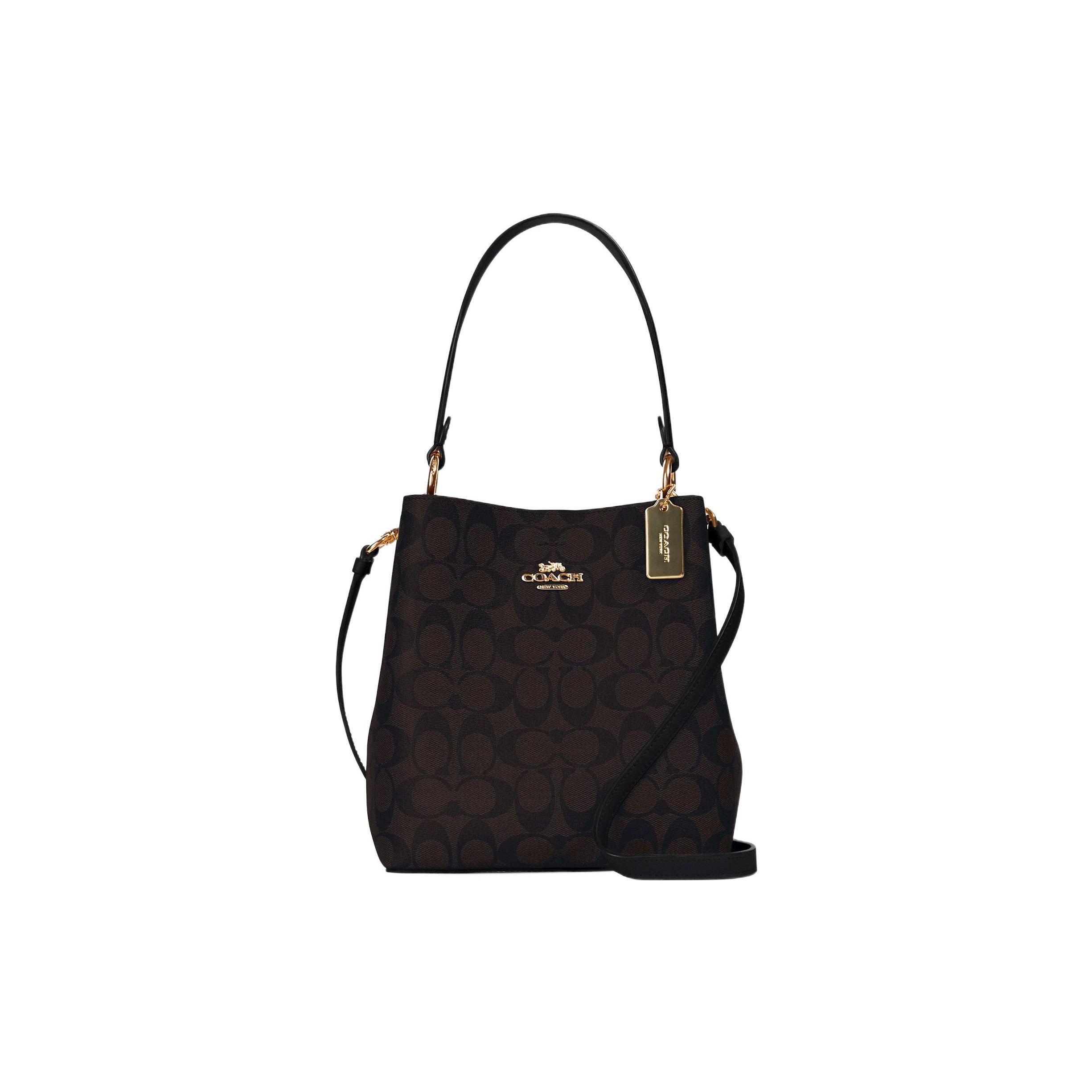 

Coach Town 21 Classic Monogram Print Canvas And Leather Bucket Bag Women bags Dark-Brown 2312-IMAA8 Basic Set (Bag+Dust Bag)