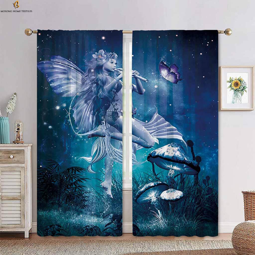 Fantasy Cartoon World Mushroom 3d Printing Curtain Bedroom Kitchen Living Room Children's Room Decorative Curtain 2 Pieces