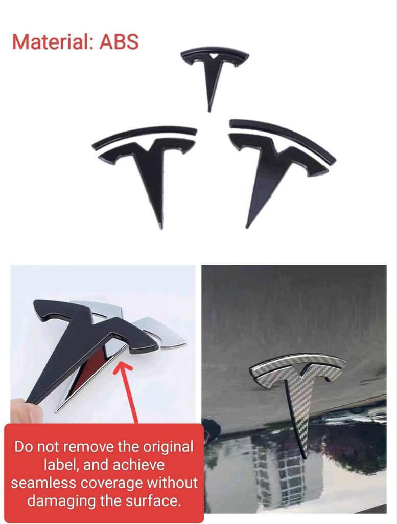 ABS Coverable Front Logo Rear Logo Steering Wheel Badge for Tesla Model 3 Y Carbon Fiber Label Car Accessories Personalization