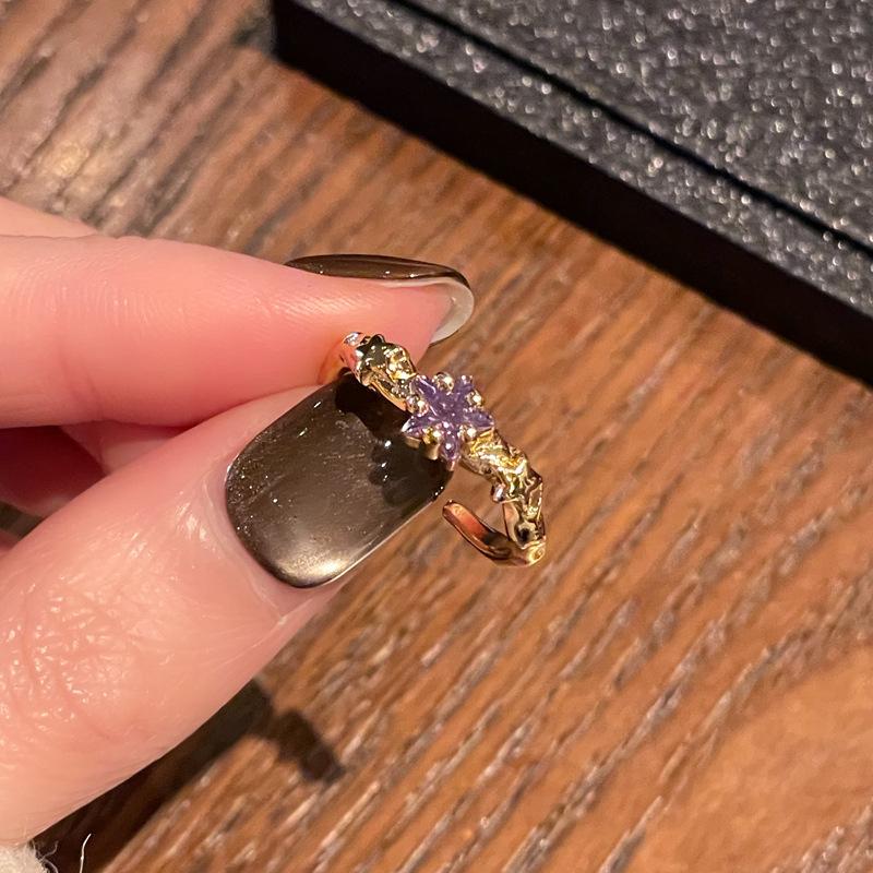 Medieval French Retro Nine Purple Off Fire High-End Purple Zir*****Pen Ring Wheat Ear Flower Accessories Women