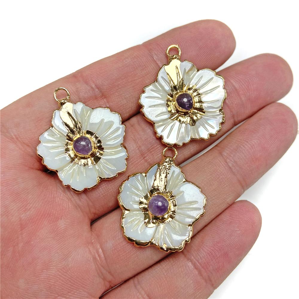 Flower Shell Pendant Natural Turquoises Quartz Stone Charm for Jewelry Making Trendy Earring Necklace Accessory Wholesale 3pcs