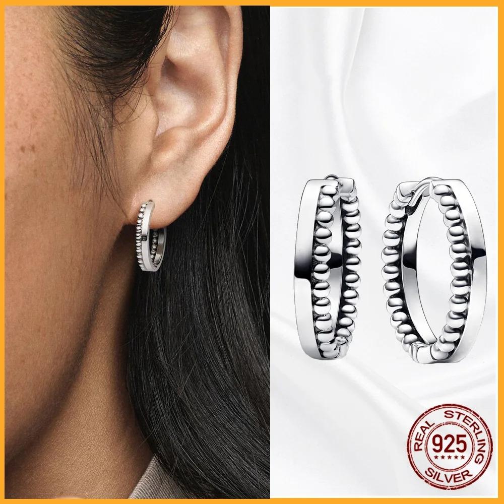 925 Silver Heart Hoop Earrings Sparkling Original Jewelry Gift for Women