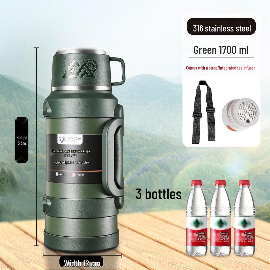 Large Capacity Stainless Steel Insulated Travel Thermos Flask - Portable, Multi-Use Hot Water Kettle
