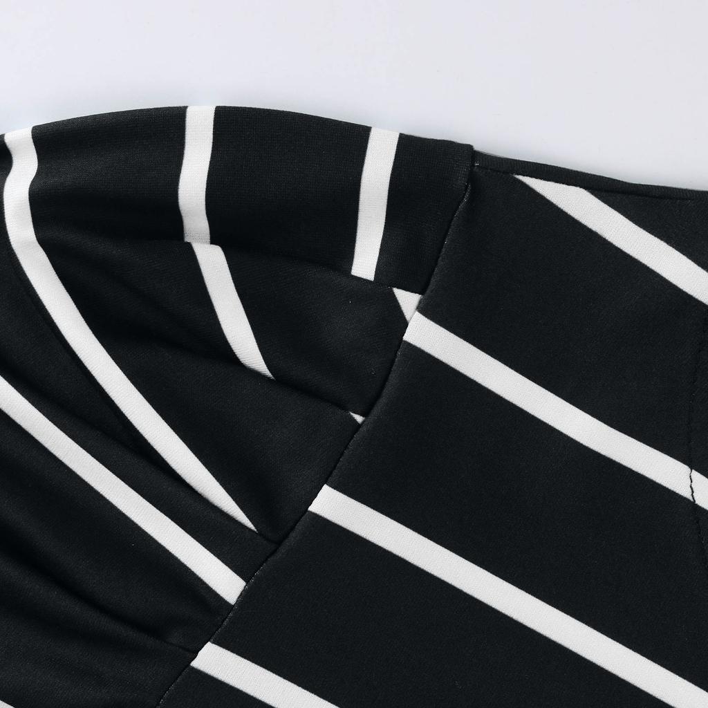 Women's Fashion Striped Leg Of Mutton Short Sleeve Casual T-Shirt