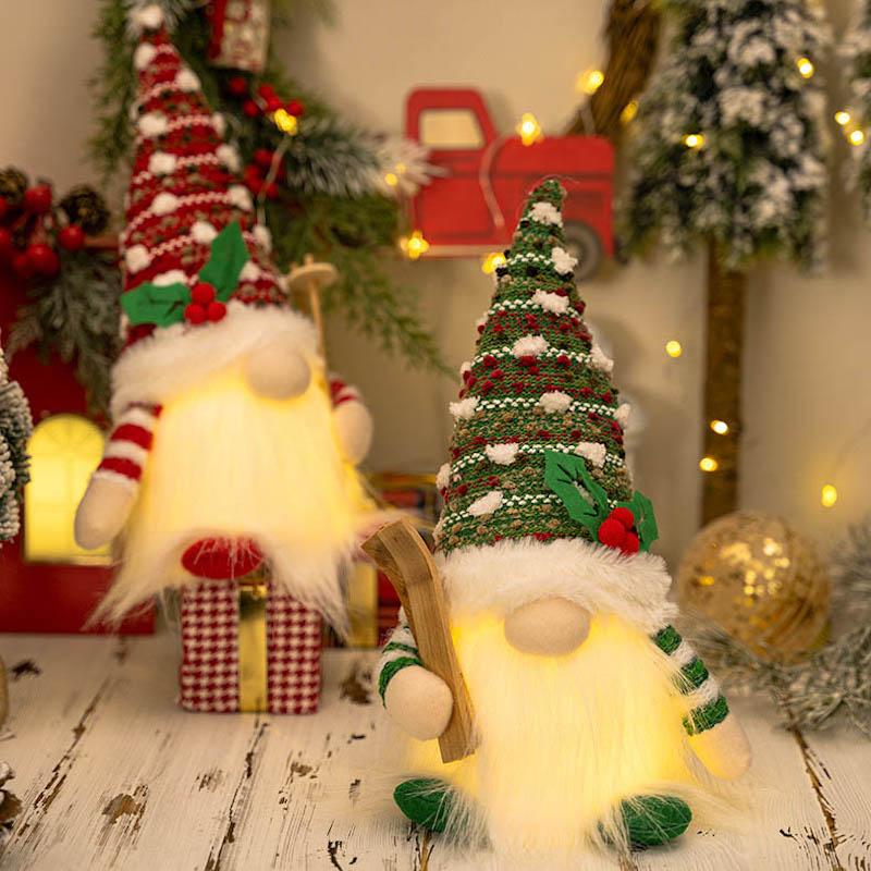 2024 Christmas Doll Sled Elf Ski Gnome with Led Light Christmas Decorations for Home Xmas 2024 New Year 28cm