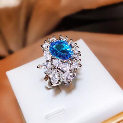 New Product Simulated Sapphire Brilliant Oval Open Ring for Women