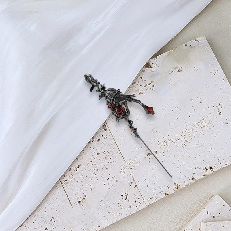 Comfortable Piercing Earrings Rose and Black Crow Stick Clip Earring Alternative Style Accessories Party Wear Jewelry