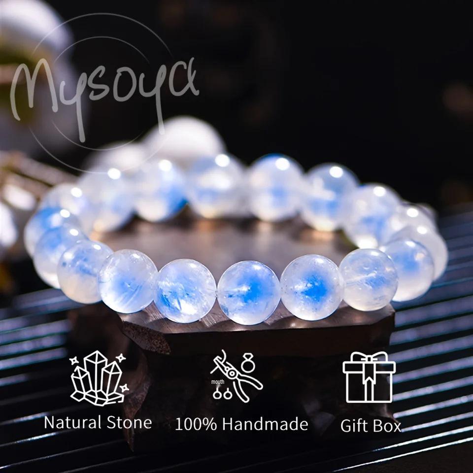 MYSOYA Sri Lankan Blue Moonstone Bracelet with Gift Box CB16 5.5-14 cm