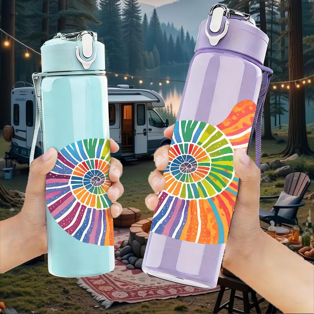 1PC Colorful Nautilus Shell Art 750ml Color Plastic Sports Water Bottle Leakproof Flip Straw Lid Suitable for Sports Office Home Use