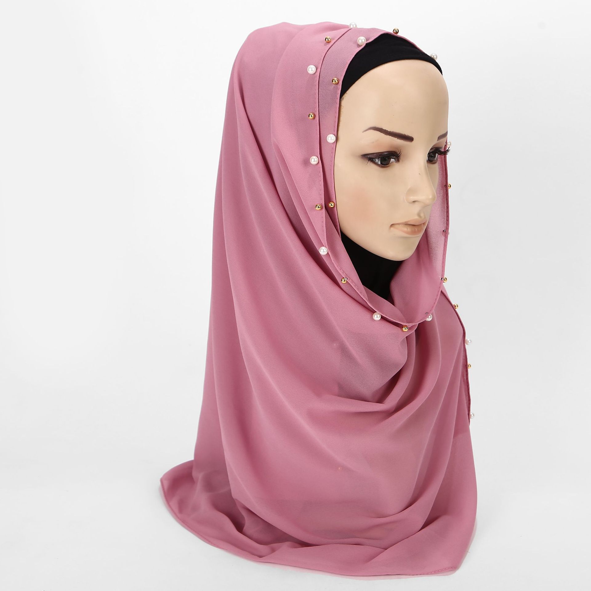 

20252025 однотонный модный однотонный шифоновый ногти жемчужный шарф женская сумка головной платок шифоновая накидка головной платок 70*175CM