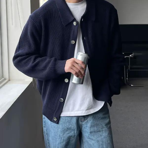 

Men s Trendy Autumn/Winter Lapel Button-Up Loose Knit Cardigan Jacket 3XL Темно-синій