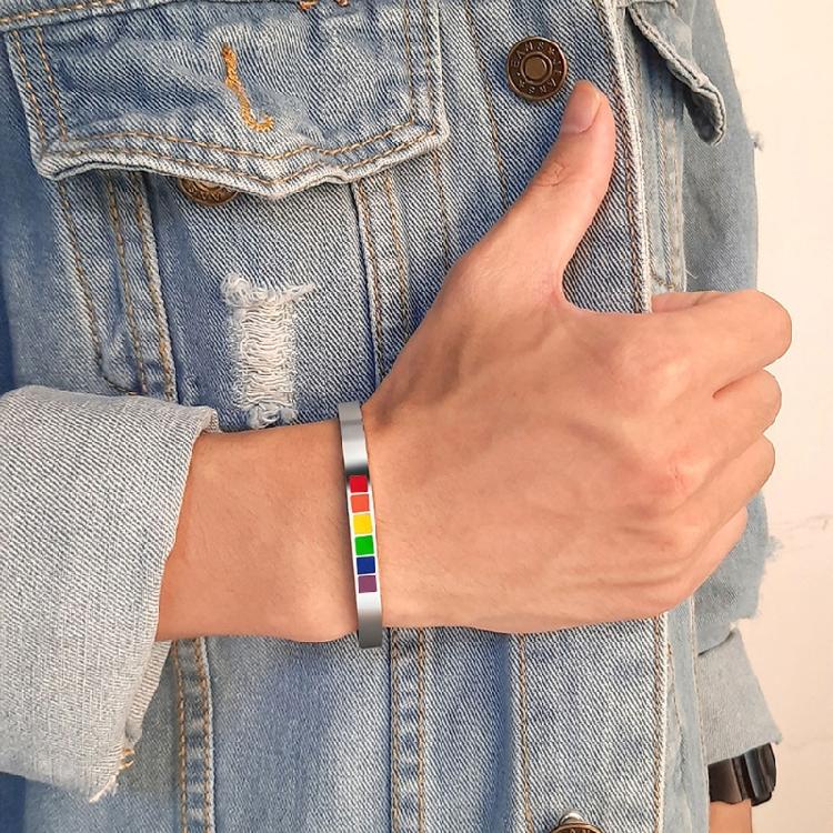 LGBTQ Cuff Bangle Bracelets Stainless Steel Rainbow Lovers Bracelets for Unisex