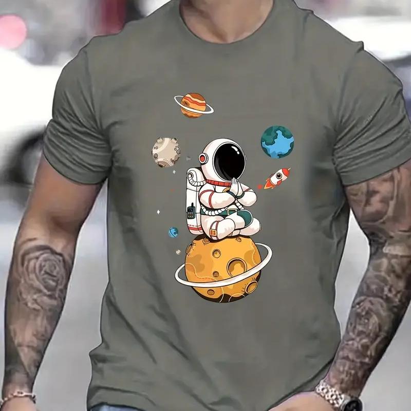 Astronaut Print Short Sleeve T Shirt Fashion Men's T-Shirt Summer Casual Tops Quick Dry Sports Shirt Oversized Tees For Men