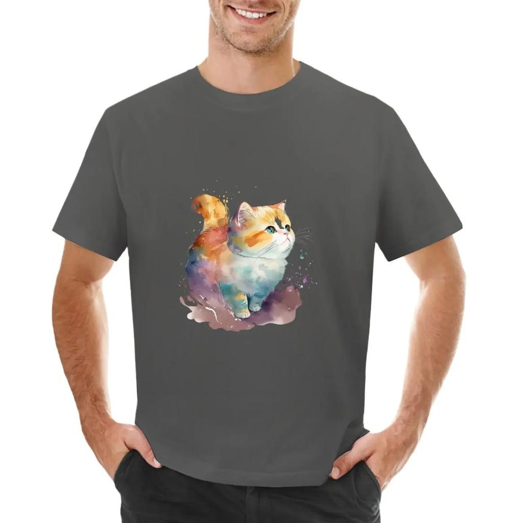 Adorable Kawaii Watercolor Cat T-shirt customs sports fans boys animal print clothing