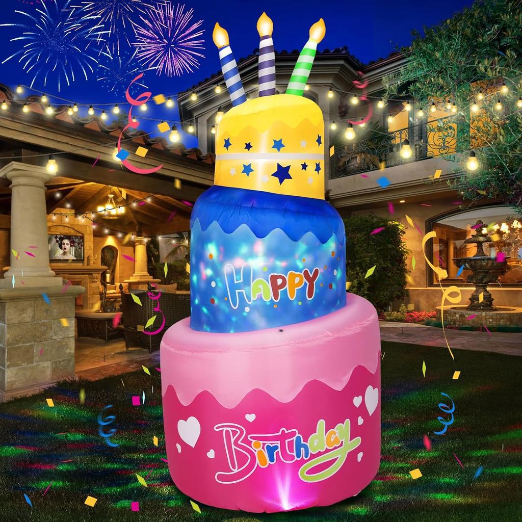 Torta gonfiabile di Buon Compleanno da 1.8M/6FT con Candeline Giocattoli Gonfiabili per Festa di Compleanno Decorazione per Giardino Interno Esterno