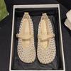 Stylish mesh rhinestone catwalk shoes round head Mary Jane shoes breathable flat ballet single shoes women's summer