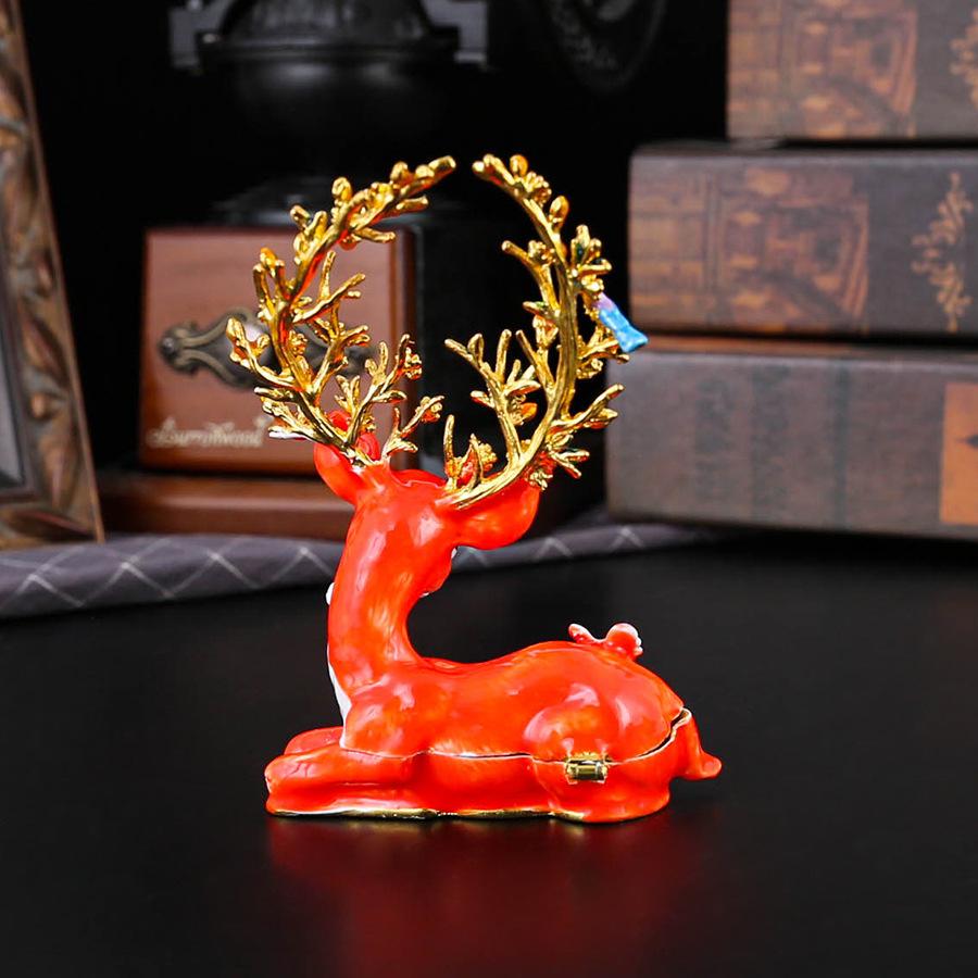 Jewelry Box Metal Enamel Color Qibao Burning Jewelry Box Hand Painted Home Crafts Christmas Elk Deer Ornament