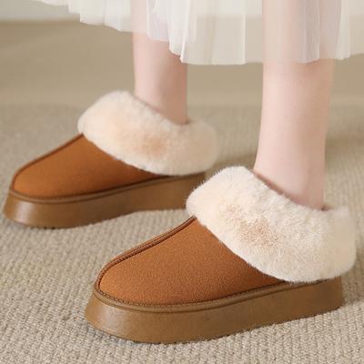 Chaussons d'hiver chauds et épais en peluche à plateforme épaisse en coton pour femmes, pantoufles en fourrure à talons plats, nouvelles chaussures moelleuses en faux daim