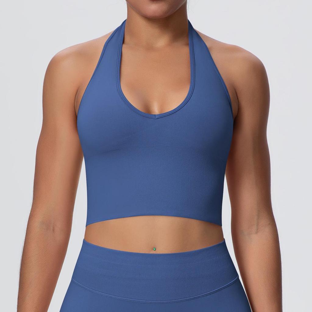 Elegant Backless Halter Yoga Bra – Seamless Breathable Sports and Fitness Vest