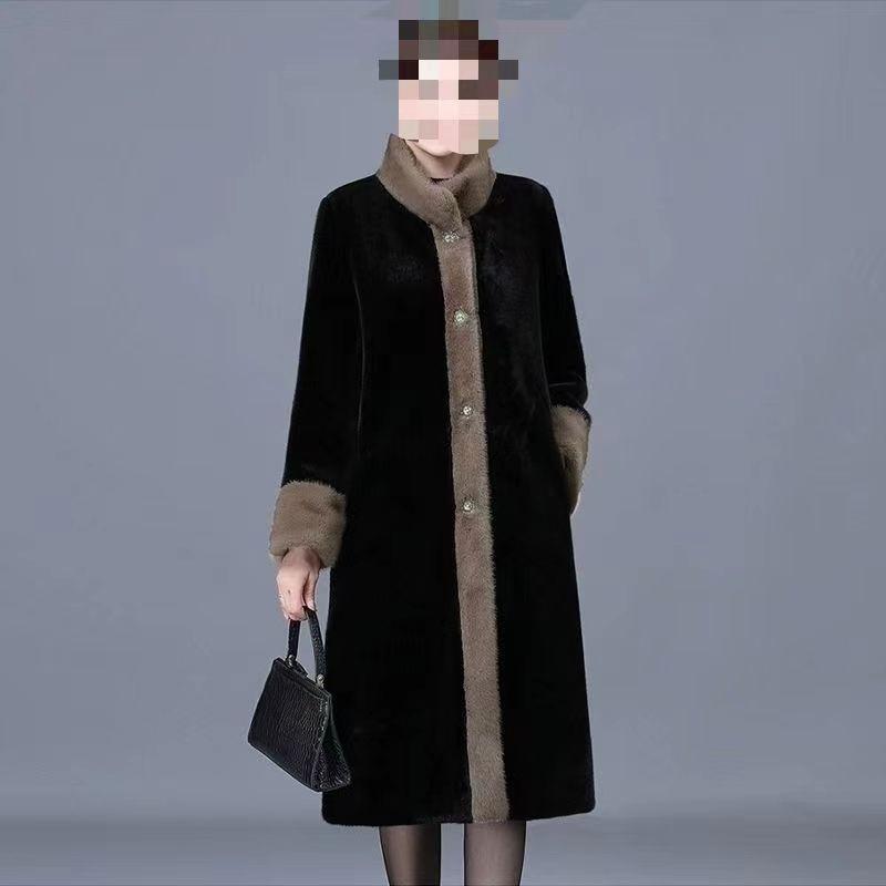 Luksuriøs Fuskpelskåpe for Kvinner i Store Størrelser Vintermote Mamma Yttertøy Ståkrage Løs Passform Elegant Jakke