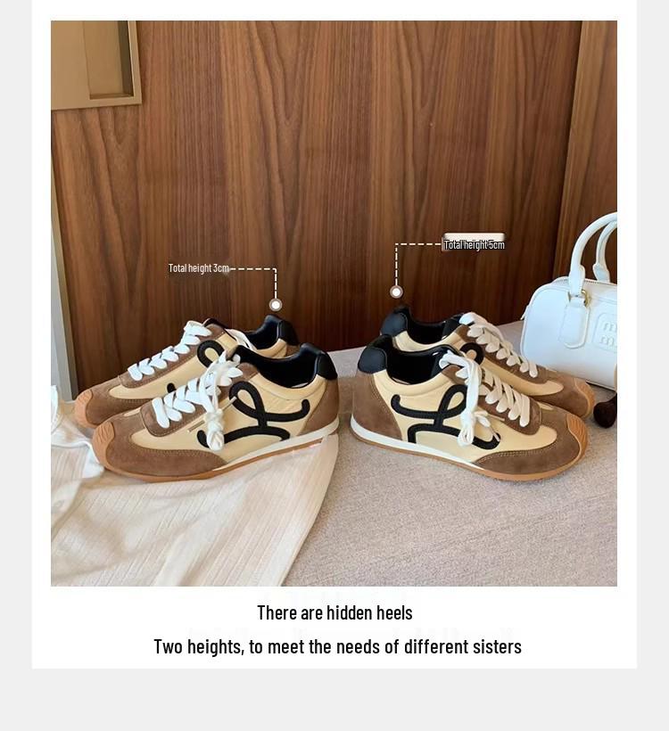 Women's 2025 Inner Height Boosting German Training Shoes - Cute Head Tilt Korean Style Lace-up Casual Genuine Leather Forrest Gump Sneakers