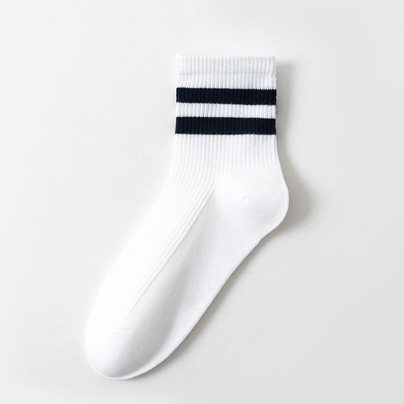 Women's Solid-color Cotton Socks, Mid-calf Socks, Breathable, Antibacterial, Deodorizing Striped, Versatile Sports Women's Socks