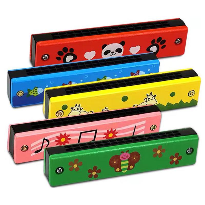 5PCS Wooden Harmonica for Kids Beginners Music Educational Toy Early Childhood Development Christmas Party Favors Birthday Gifts