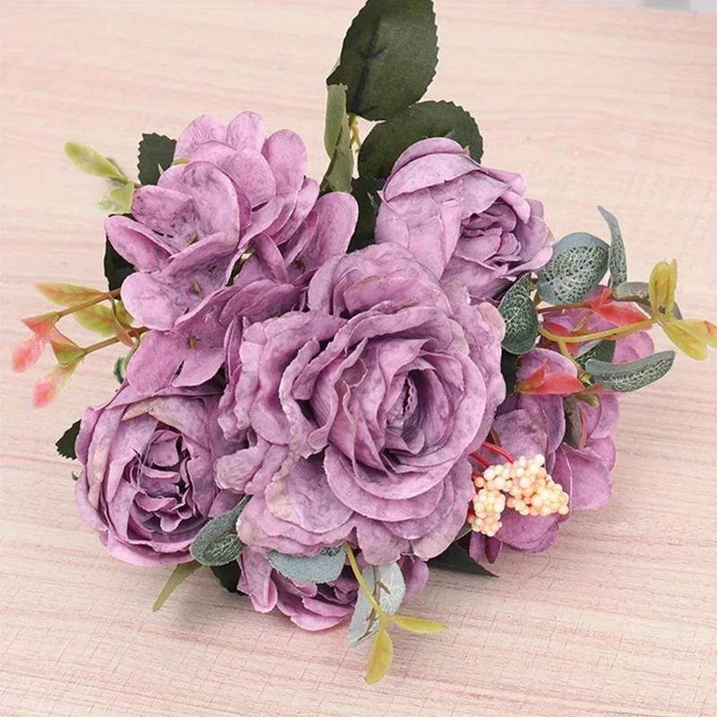 

Peony Artificial Flower Decoration Bouquet Wedding Party Bride Holding Flowers Home Arrangement Fake Flowers фиолетовый