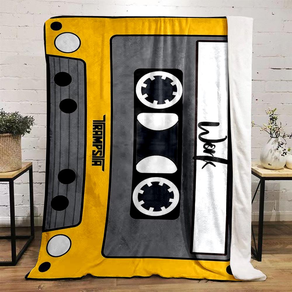 Retro Yellow Cassette Tape Design Warm blanket - Flannel blanket for bedroom, living room, sofa, and nap.