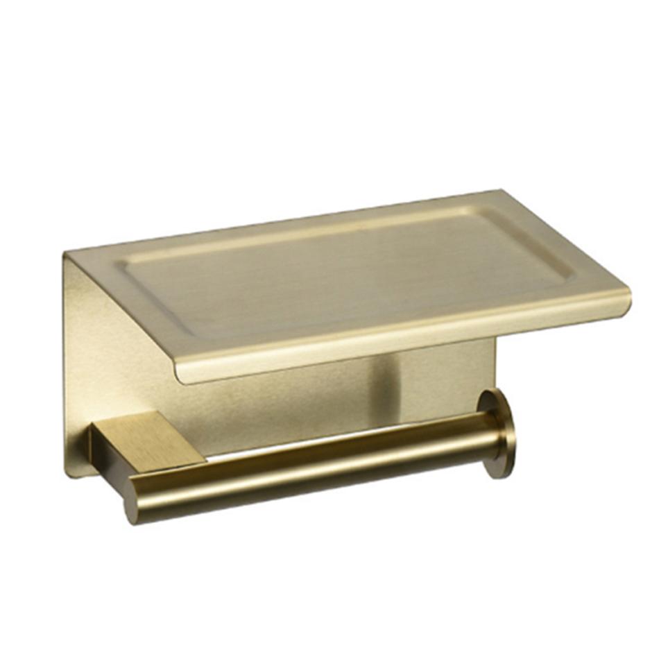 WC Paper Holder with Shelf 304 Stainless Steel Brushed Gold Black Kitchen Toilet Paper Storage Rack Bathroom Tissue Roll Hanger